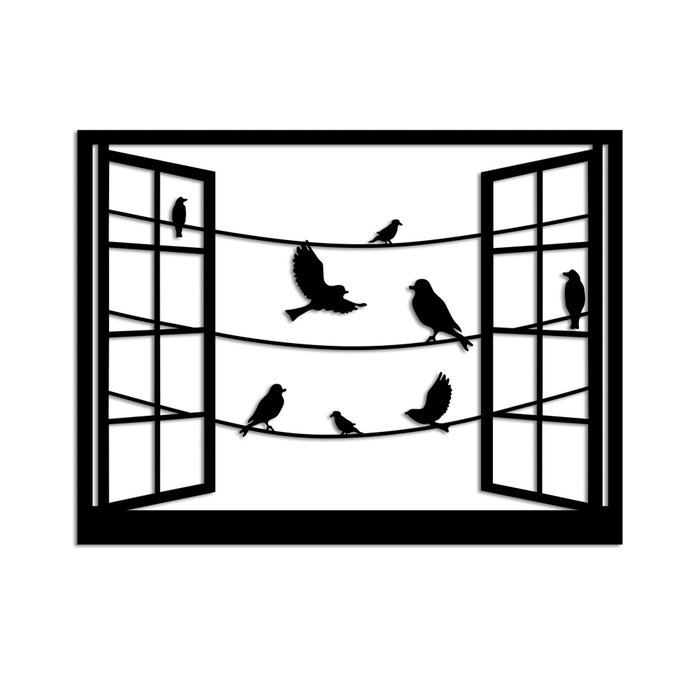 Wallity Birds in Front Of The Window - 1 Escultura de pared de metal negra Wallity Birds in Front Of The Window - 1 Escultura de pared de metal negra